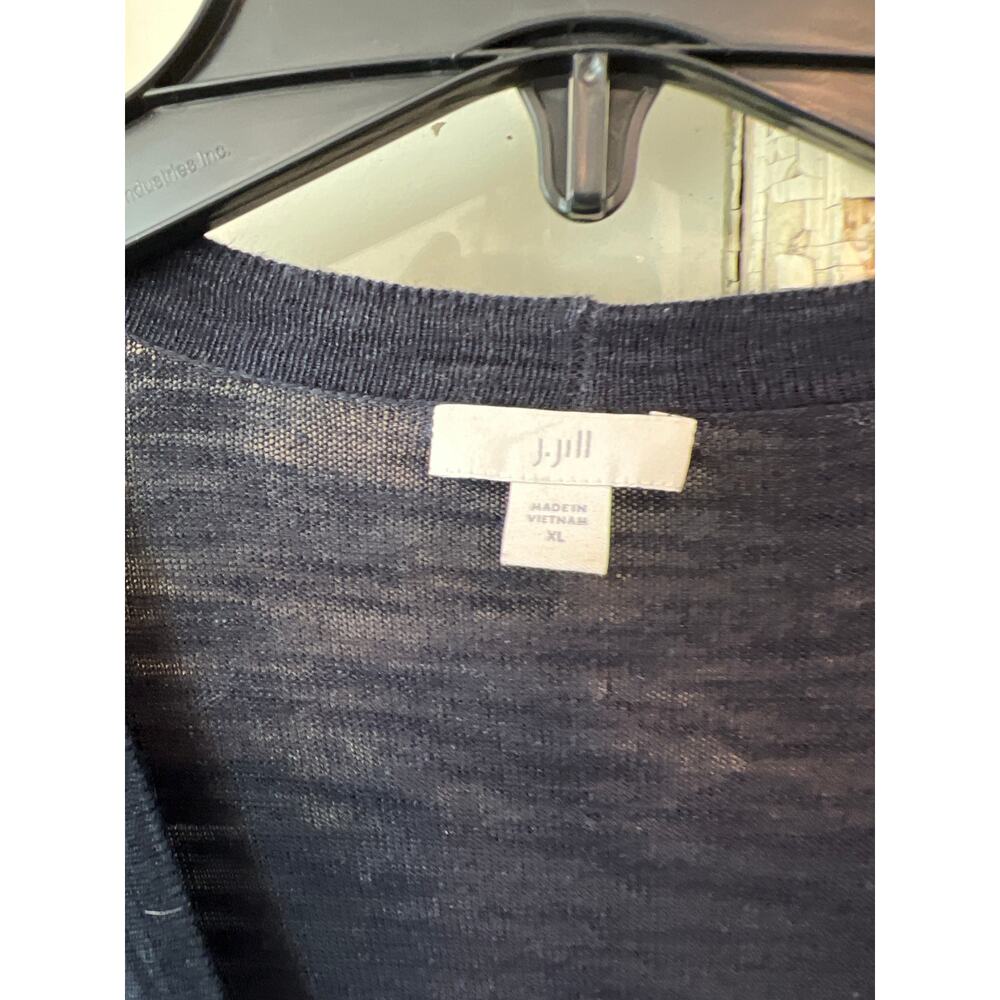 J.Jill size XL navy blue short sleeve linen & viscose cardigan sweater - Picture 2 of 3